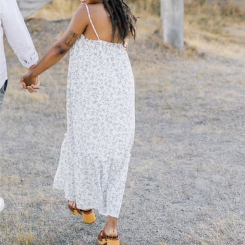 Floral Maxi Dress in White and Blue